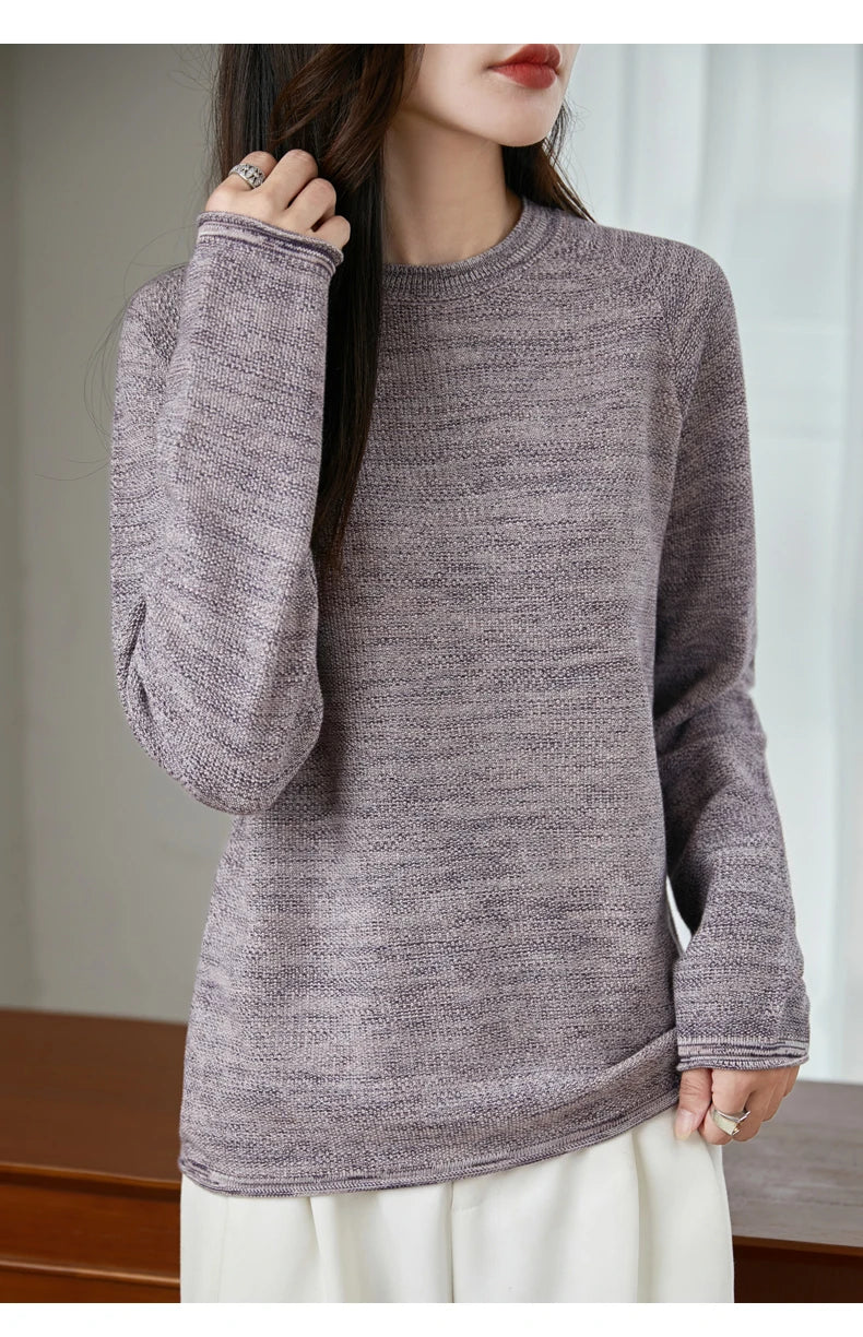 100% pure cotton women's knitted sweater casual round neck pullover for autumn and winter new women's top loose and hot selling