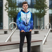 Hoodie with a wolf and floral design on a white background