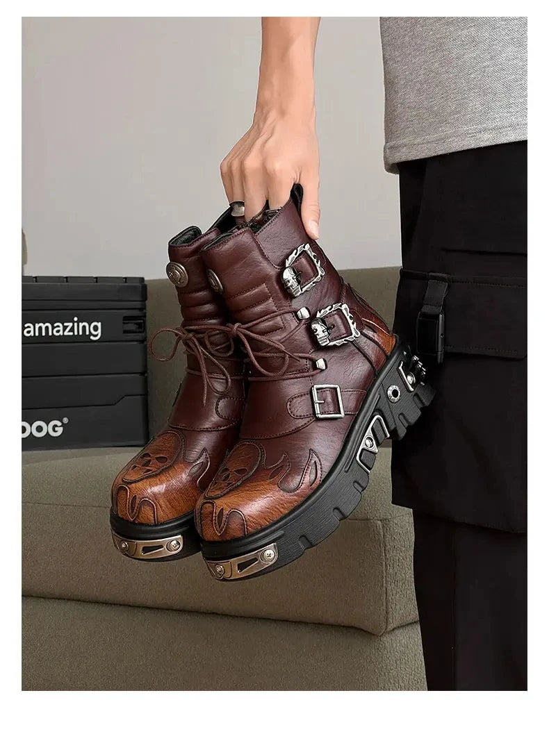 Retro Men Chelsea Boots Silver-brown Men Thick-soled Height-increasing Anti-slip Designer Fashion Brand Outdoor Motorcycle Boots
