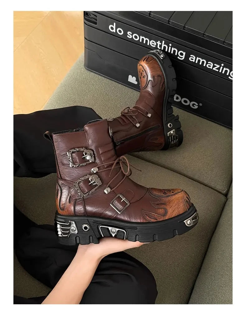Retro Men Chelsea Boots Silver-brown Men Thick-soled Height-increasing Anti-slip Designer Fashion Brand Outdoor Motorcycle Boots
