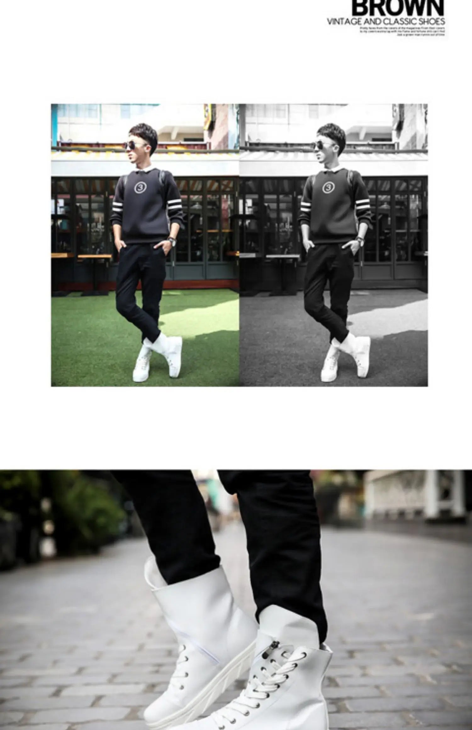 Men 6 cm Height Increasing Platform Boots Back Zip Leather Shoes Male Mixed Colors Y3 High Top Black White Men's Boots