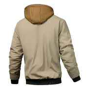 Beige hoodie with brown hood on a white background
