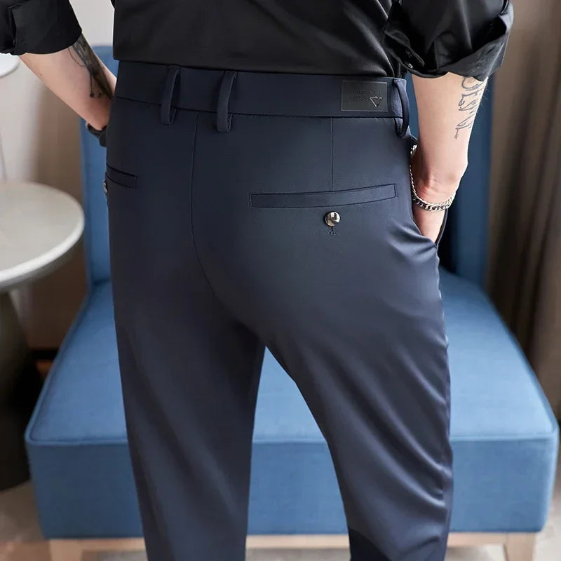 Black Men's Stretch Suit Pants, Fashion Casual Trousers, Navy Blue Pantalones Hombre Asian Size 29-36 38 Slim Man Pant