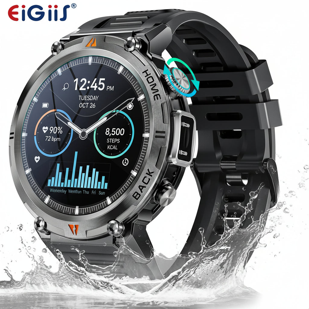 Smartwatch with water resistance feature displayed on a white background