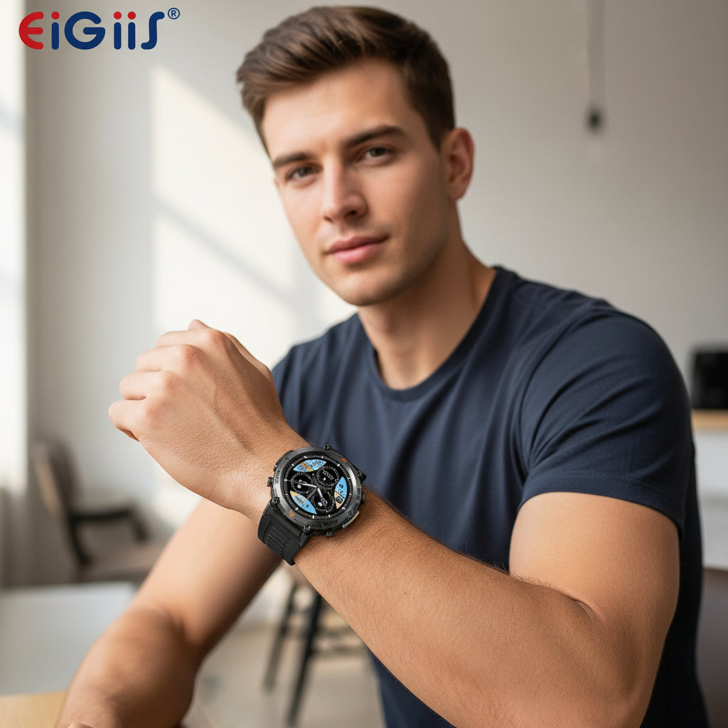 Smartwatch with water resistance feature displayed on a white background