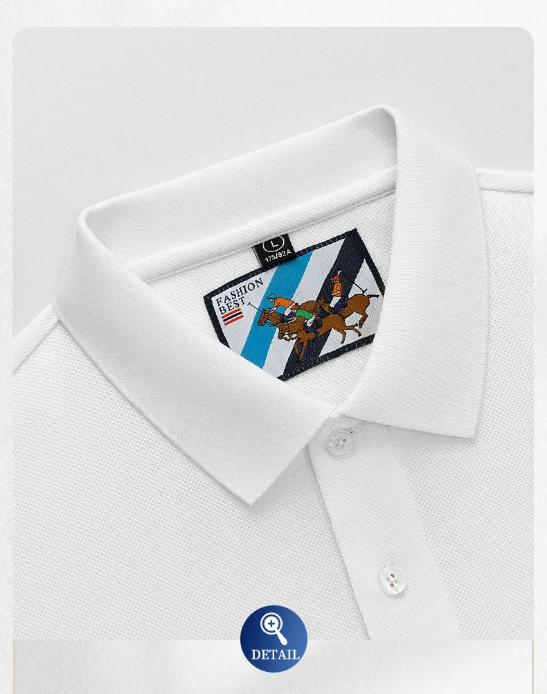 Luxury Embroidery Men's Polo Shirt Summer Thin Breathable 100%Cotton Black Navy Blue Lapel Short-Sleeved Tops Brand Clothing