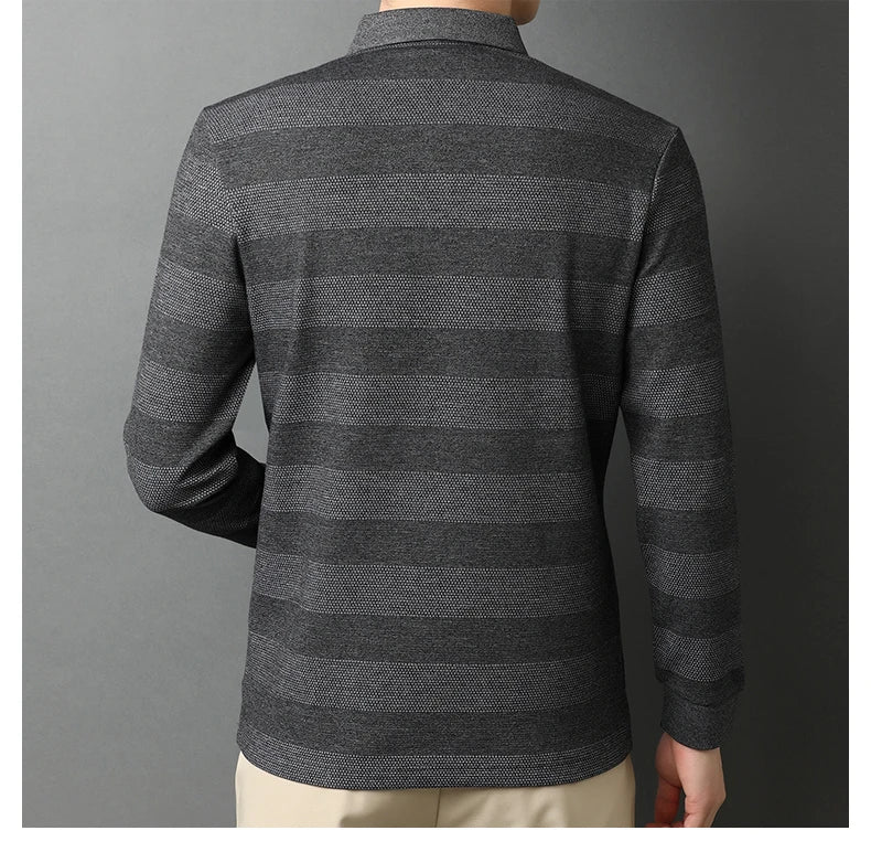 2025 High End New Fashion Brand Striped Designer Embroidery Casual Turn Down Collar Long Sleeve Polo Shirts Men Tops Men Clothes