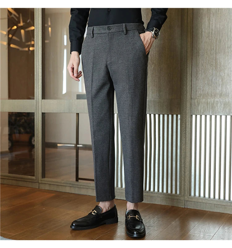2025 Autumn and Winter Coffee Stretchable Waist Thickened Brushed Casual Pants for Men,multi-color Thick Men's Woolen Suit Pants