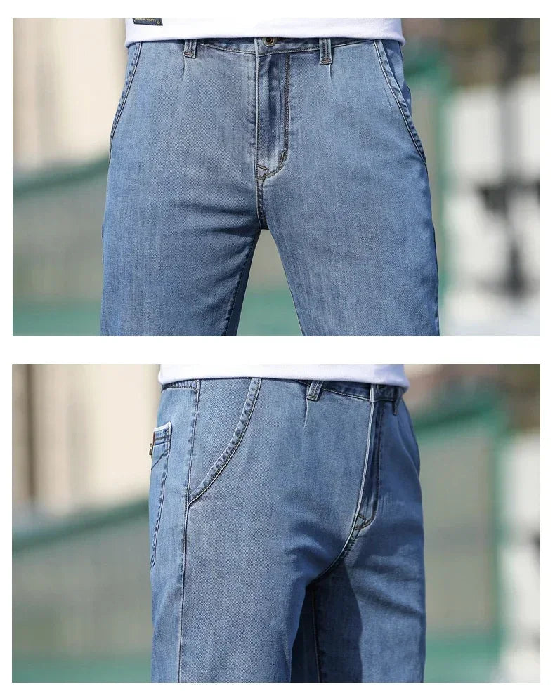 Close-up of blue jeans with a blurred background