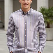 Striped shirt with a brand logo on a white background