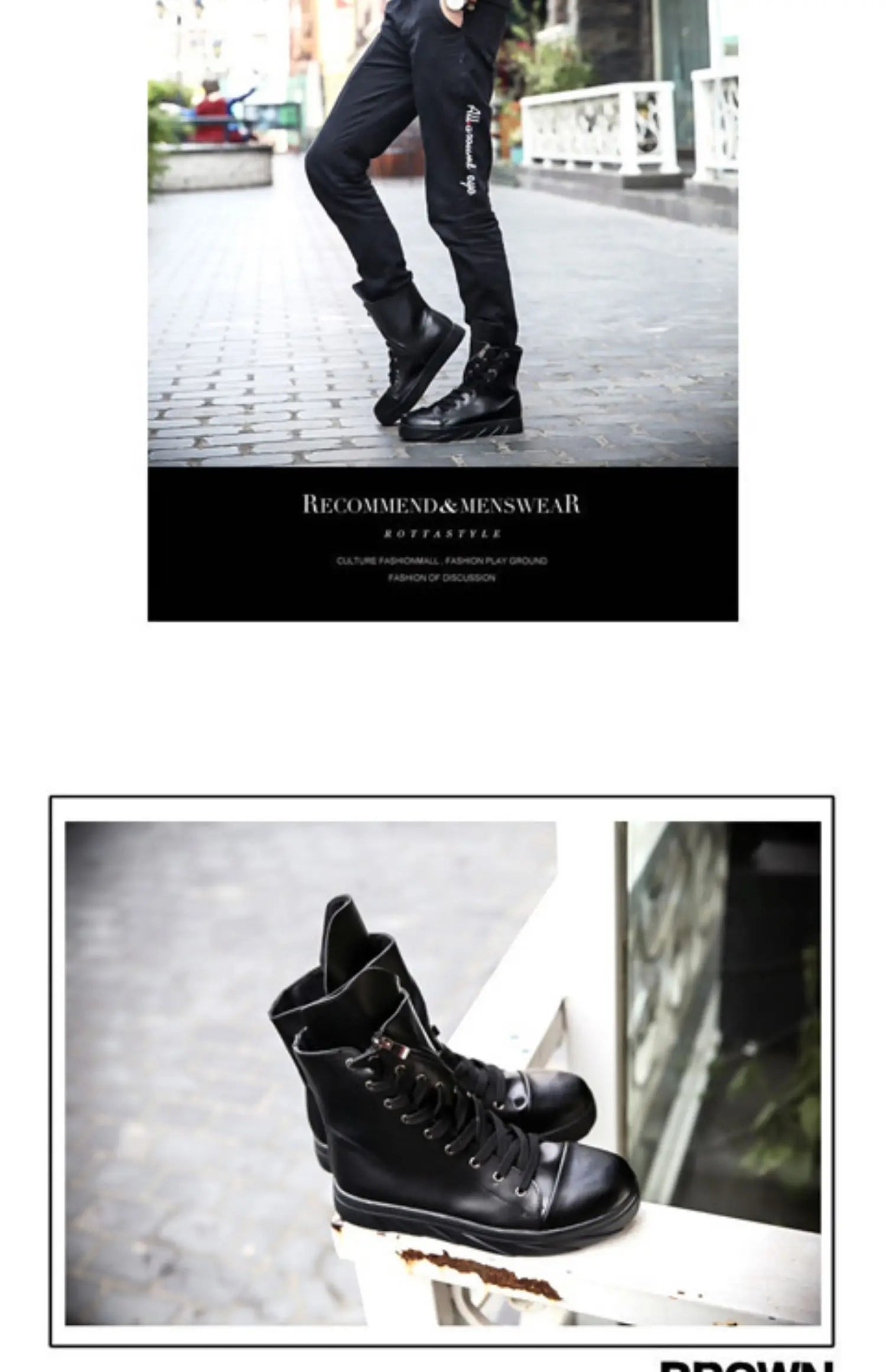 Men 6 cm Height Increasing Platform Boots Back Zip Leather Shoes Male Mixed Colors Y3 High Top Black White Men's Boots