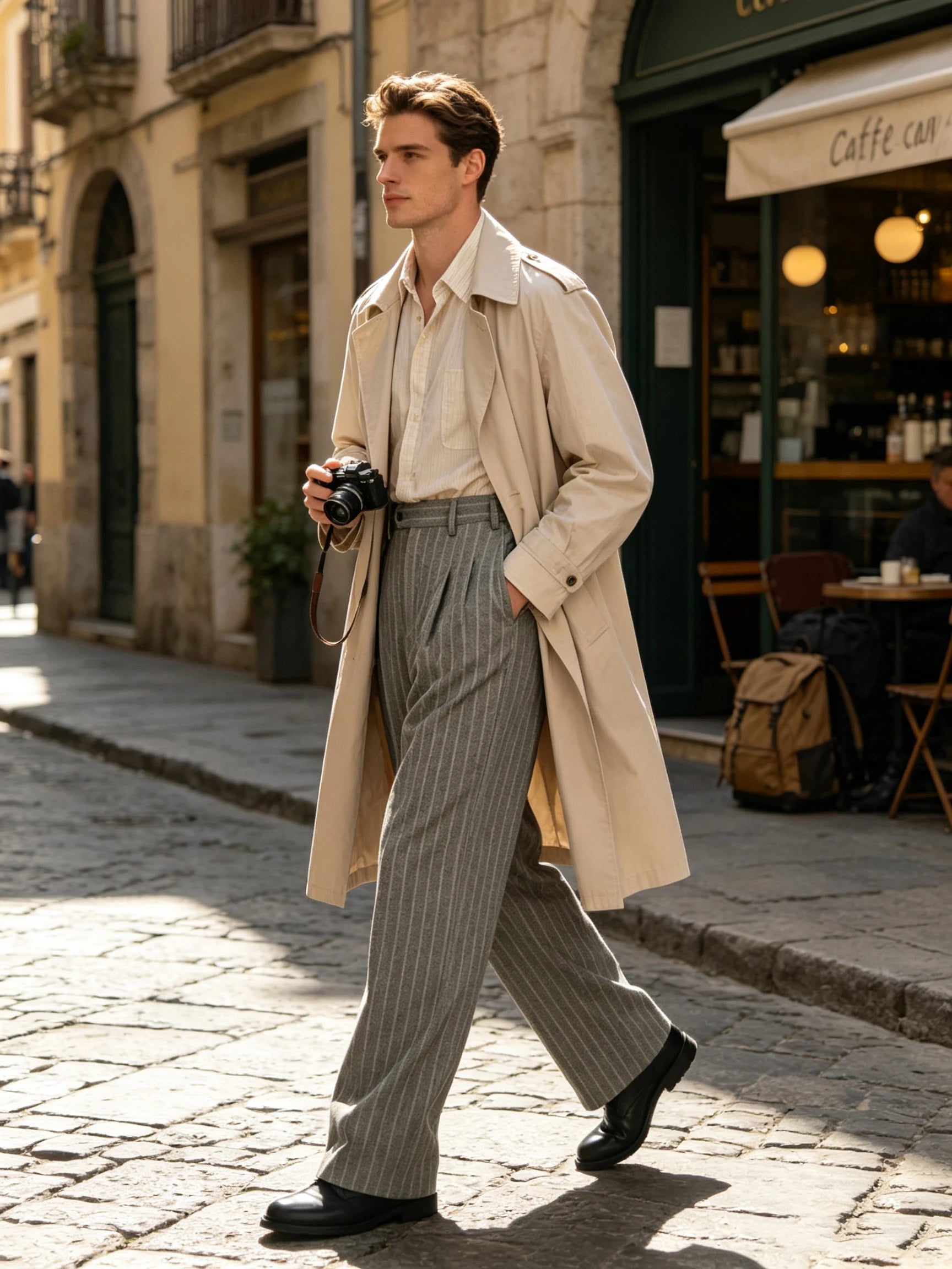 Men's Striped Dress Pants Old Money Wide Leg Baggy Pleated Casual Pinstriped Trousers Loose Fit Elastic Waist Vintage Slacks