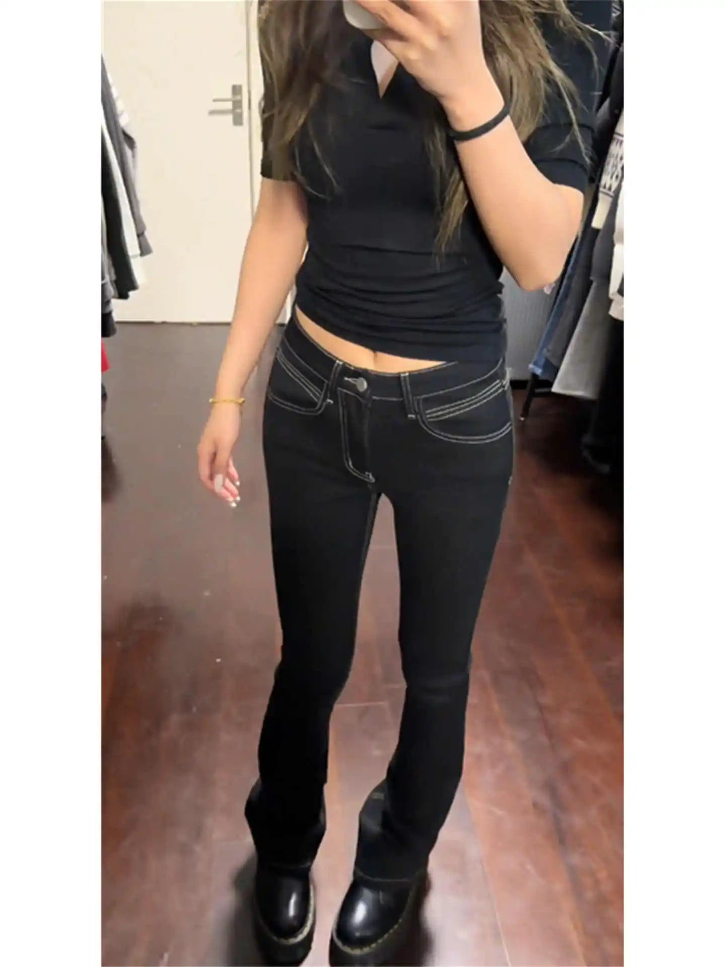 Women's Bootcut Jeans 2000s Low Rise Denim Pants Flare Jeans Long Trousers Skinny Bell Bottom Japanese Y2k Cowboy High Street
