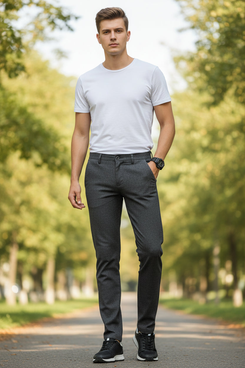 Gray boys' leisure pants with text 'NEW WINTER' on a gray background