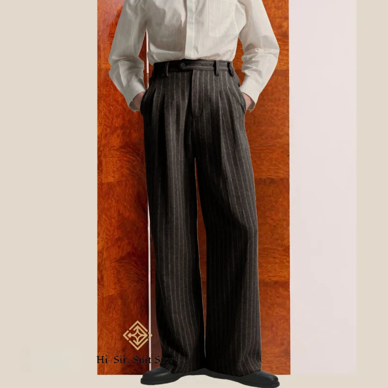 Men's Striped Dress Pants Old Money Wide Leg Baggy Pleated Casual Pinstriped Trousers Loose Fit Elastic Waist Vintage Slacks