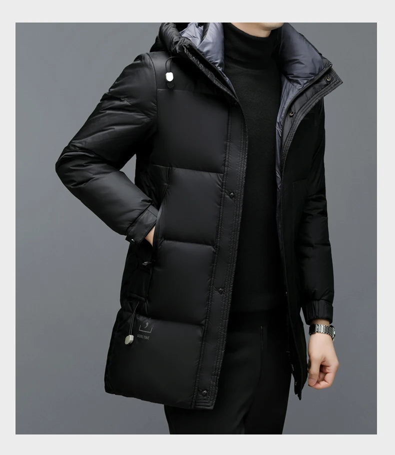 High End Long Thick New Brand Casual Fashion Winter Down Jacket Men Hooded Warm Street Parkas Feather Windbreaker Puffer Coats