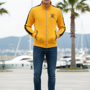 Yellow jacket with black accents on a white background