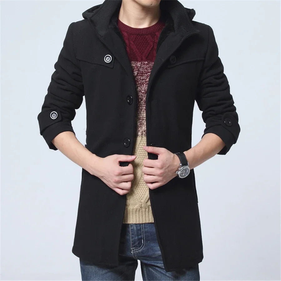 New Winter Trench Coat Men Fashion Long Overcoat Male Hot Sale Woollen Ootwear Thick Men's Clothing Size 4XL Wool Jackets