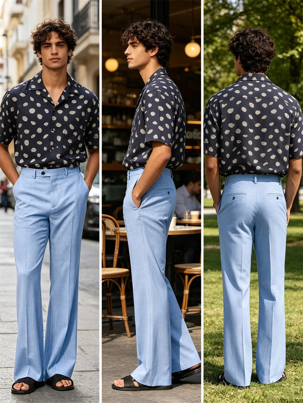 Men's High Waist Flared Pants Linen Blend Slim Fit Bell Bottoms Trousers Lightweight Breathable 70s 60s Disco Vintage Outfits
