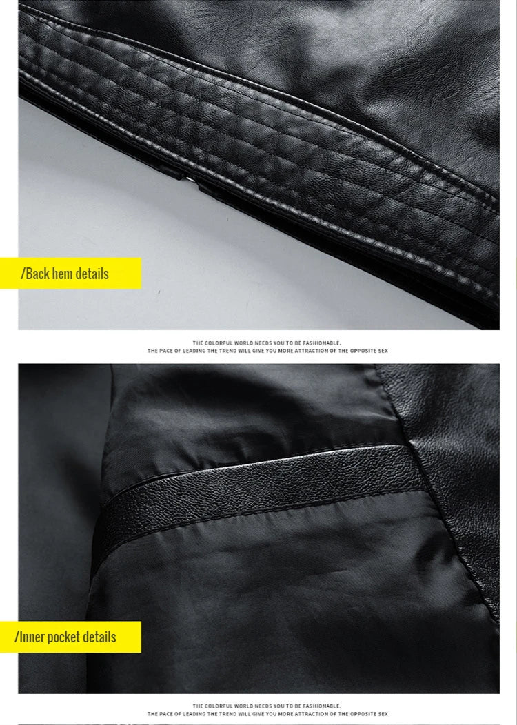 2026 Men Autumn Jacket Bomber Biker Zipper Motorcycle Faux Fur Coat Male Fleece Pilot Vintage Black Red Brown PU Leather Jacket
