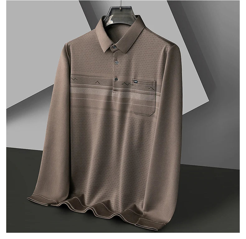 Luxury Wool Blend Fabric Men's Long Sleeve Polo  Classic