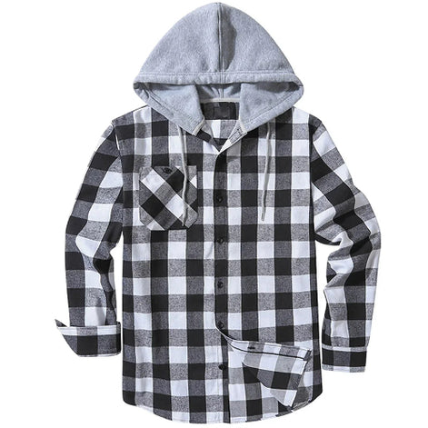 Black and white checkered shirt with gray hood on a white background