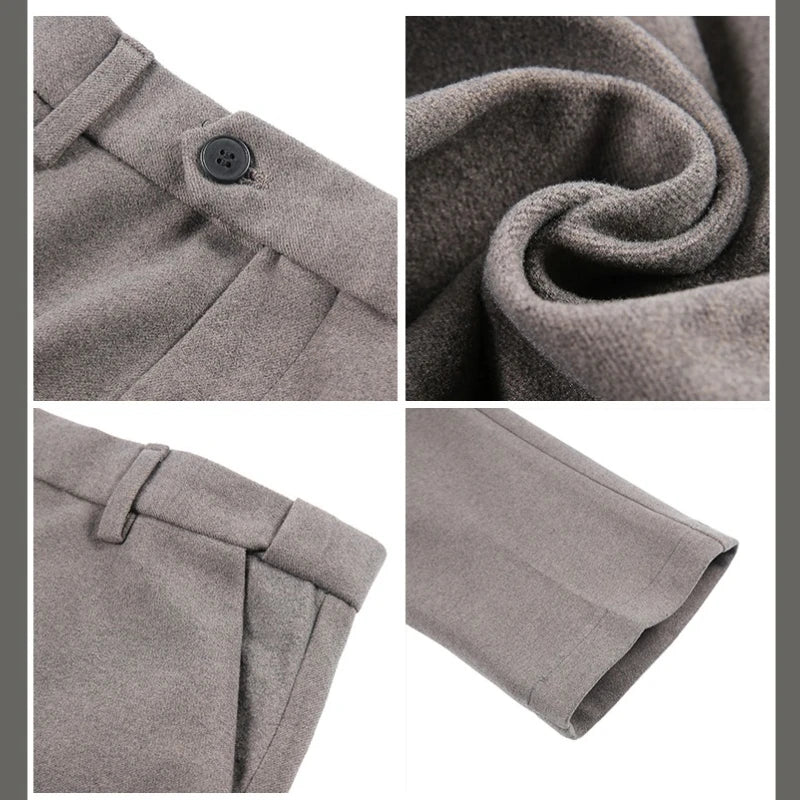 2025 Autumn and Winter Coffee Stretchable Waist Thickened Brushed Casual Pants for Men,multi-color Thick Men's Woolen Suit Pants
