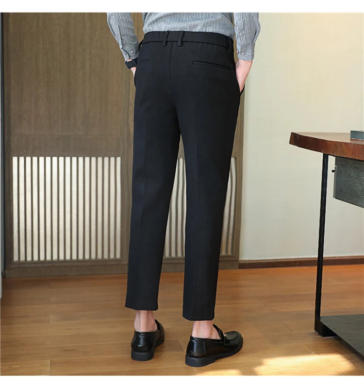 2025 Autumn and Winter Coffee Stretchable Waist Thickened Brushed Casual Pants for Men,multi-color Thick Men's Woolen Suit Pants