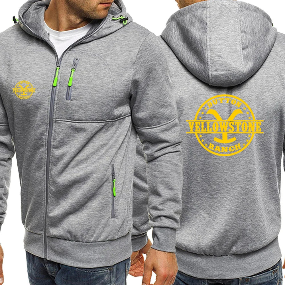 2026 Yellowstone Dutton Ranch Spring And Autumn Men's New Three-color Zipper Hoodie Slim Daily Simple Sweatshirts