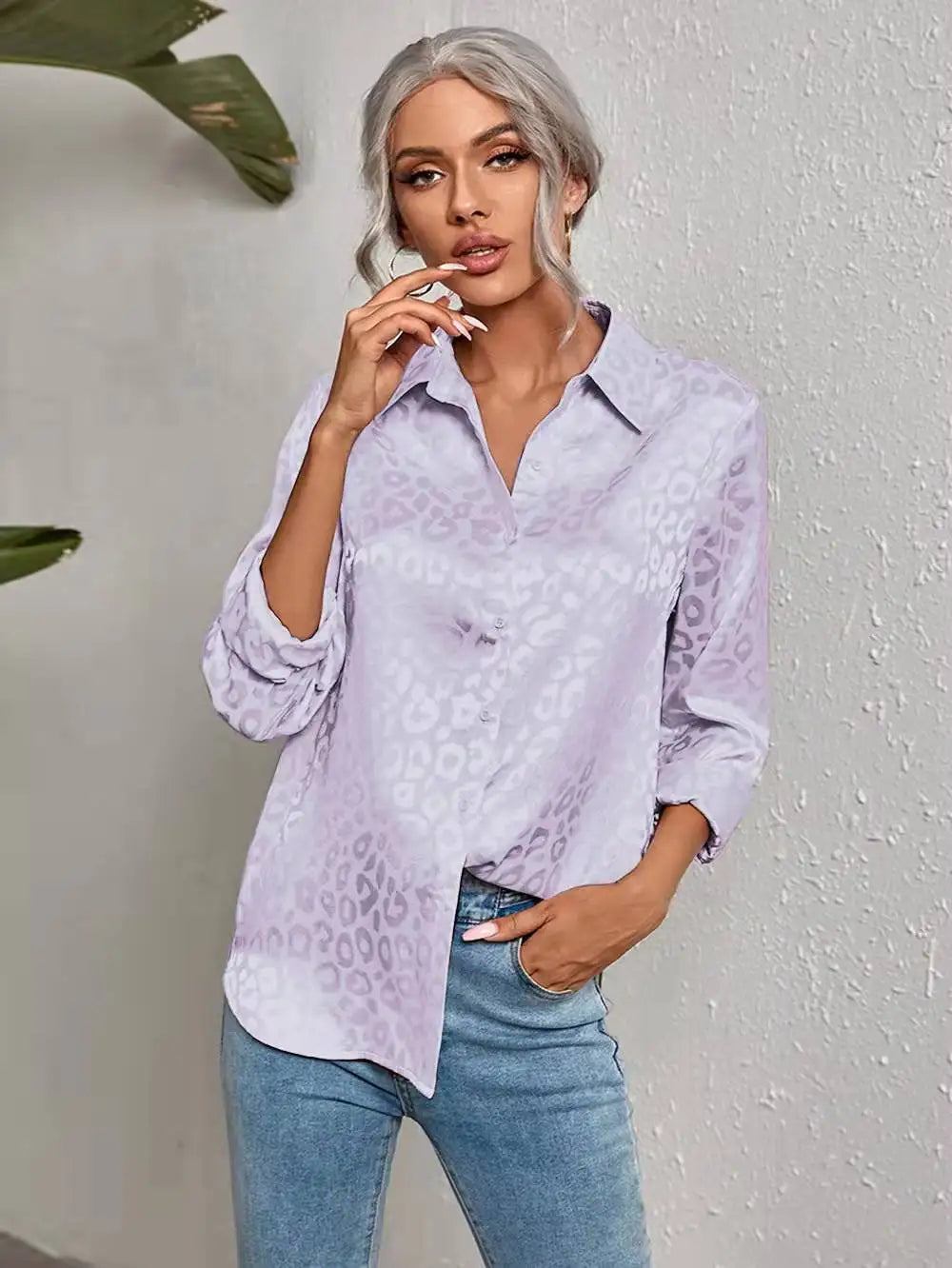 Women Leopard Print Luxury Blouse Spring Summer Long Sleeve Lapen Vintage Button Up Shirt Office Lady Satin Tunics Harajuku Top