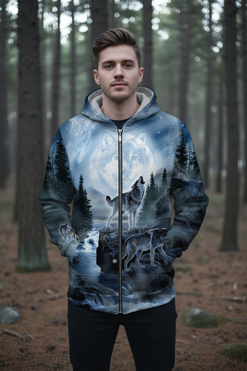 Hoodie with wolf design on a white background