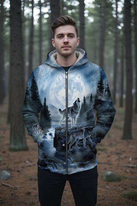 Hoodie with wolf design on a white background