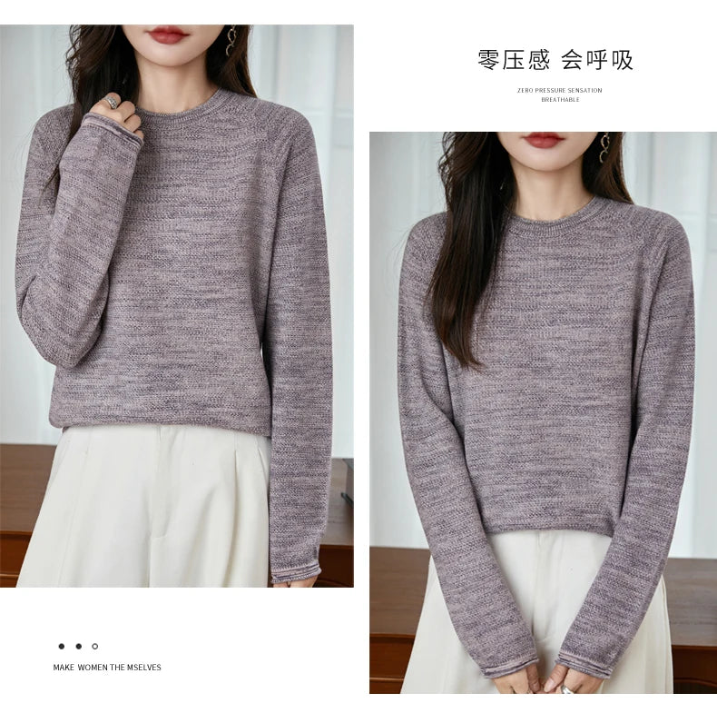 100% pure cotton women's knitted sweater casual round neck pullover for autumn and winter new women's top loose and hot selling