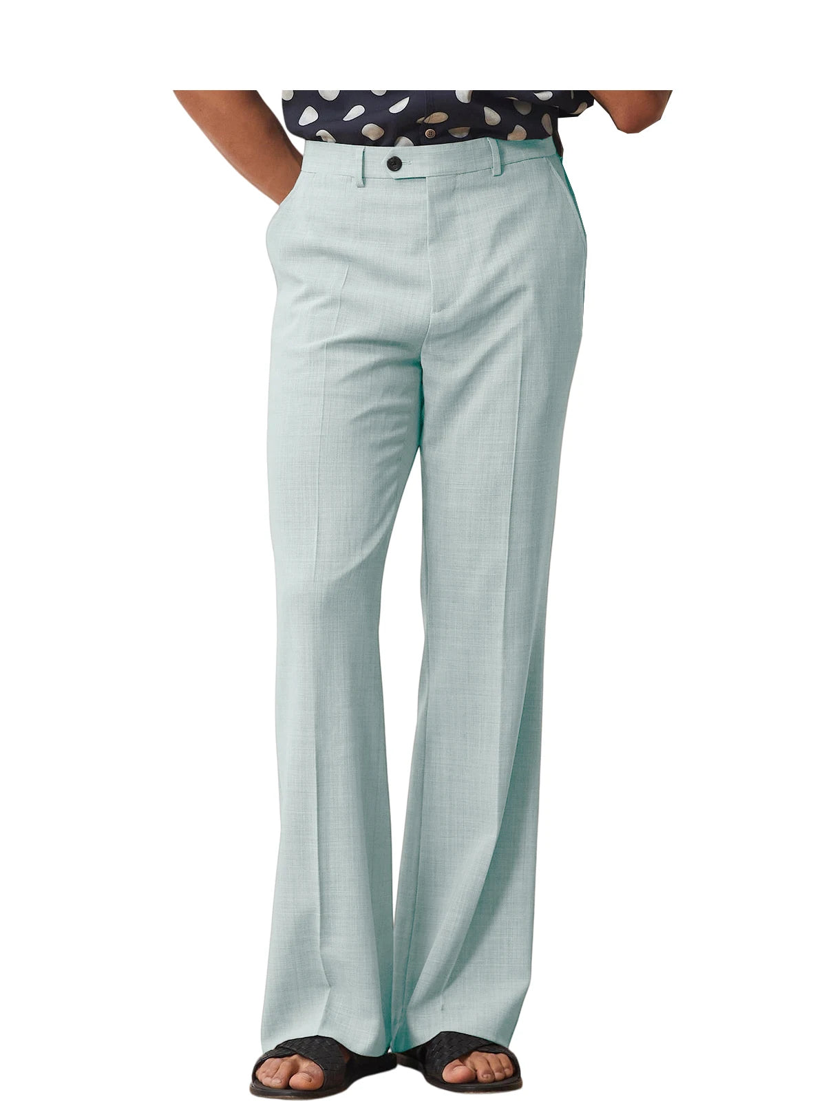 Men's High Waist Flared Pants Linen Blend Slim Fit Bell Bottoms Trousers Lightweight Breathable 70s 60s Disco Vintage Outfits