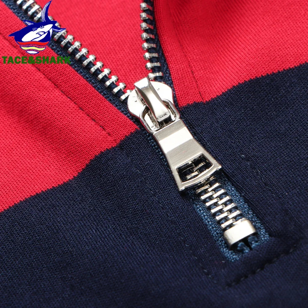 TACE&SHARK New Arrival Fashion Long Sleeves Knitted Wear Casual Men Brand Sweater Stand Collar Striped Pullovers Warm Sweater