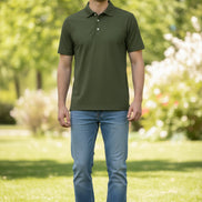 Green polo shirt on a white background