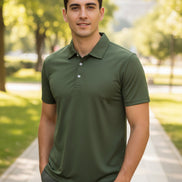 Green polo shirt on a white background