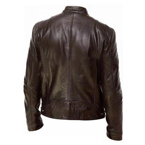 Brown leather jacket on a white background