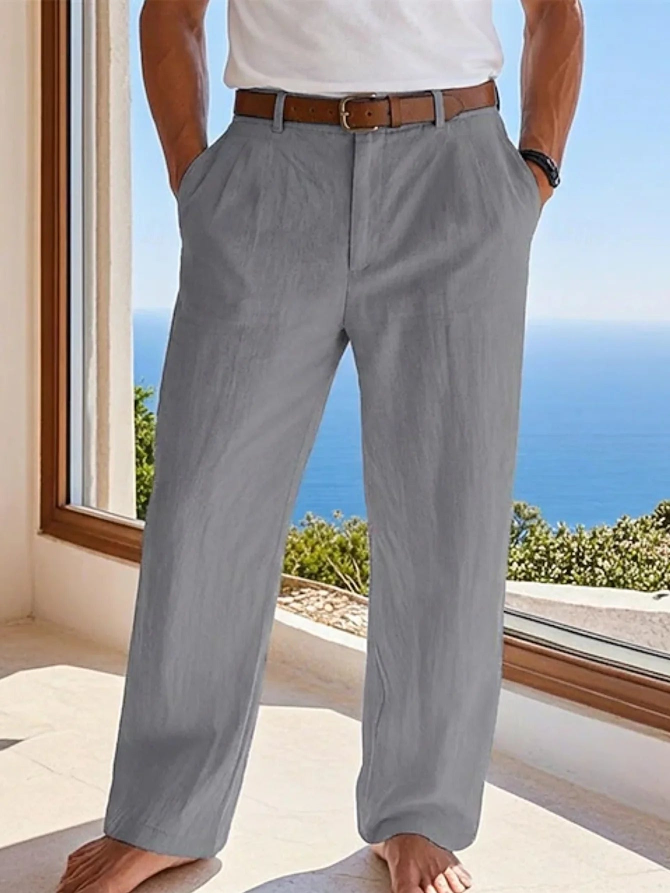 2026 New Men's Formal Linen Summer Pants Straight Tube Solid Color Comfortable Breathable Formal Business Fashion Basic Style