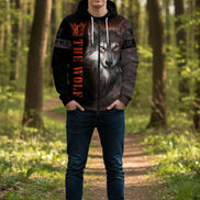 Hoodie with a wolf design and 'The Wolf' text on a white background