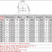 A size chart and measurement table for a women's blazer, with a small front-view diagram at the top and columns for Asian Size, Shoulder, Bust, and Waist in centimeters and inches up to size 46.