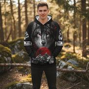 Hoodie with wolf design on a black background