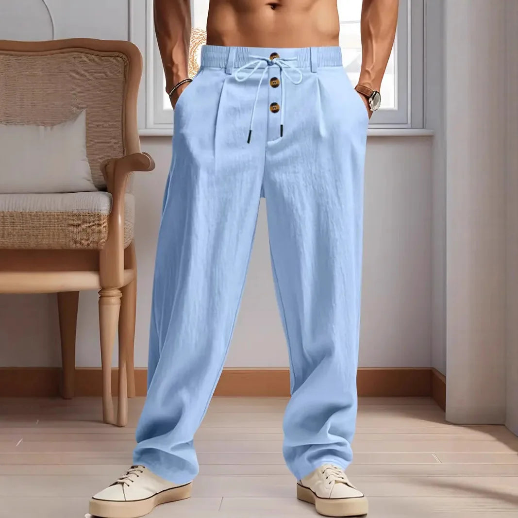 2026 New Amazon European and American men's linen solid color casual suit pants new fashion beach wide-leg trousers