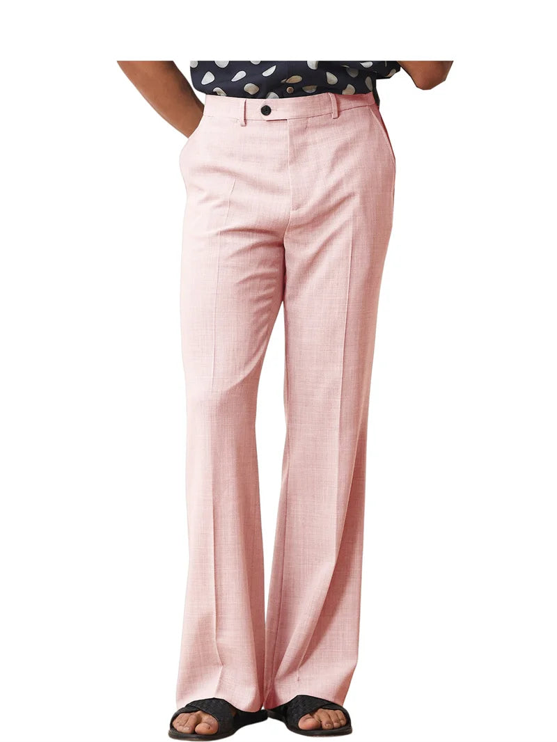 Men's High Waist Flared Pants Linen Blend Slim Fit Bell Bottoms Trousers Lightweight Breathable 70s 60s Disco Vintage Outfits