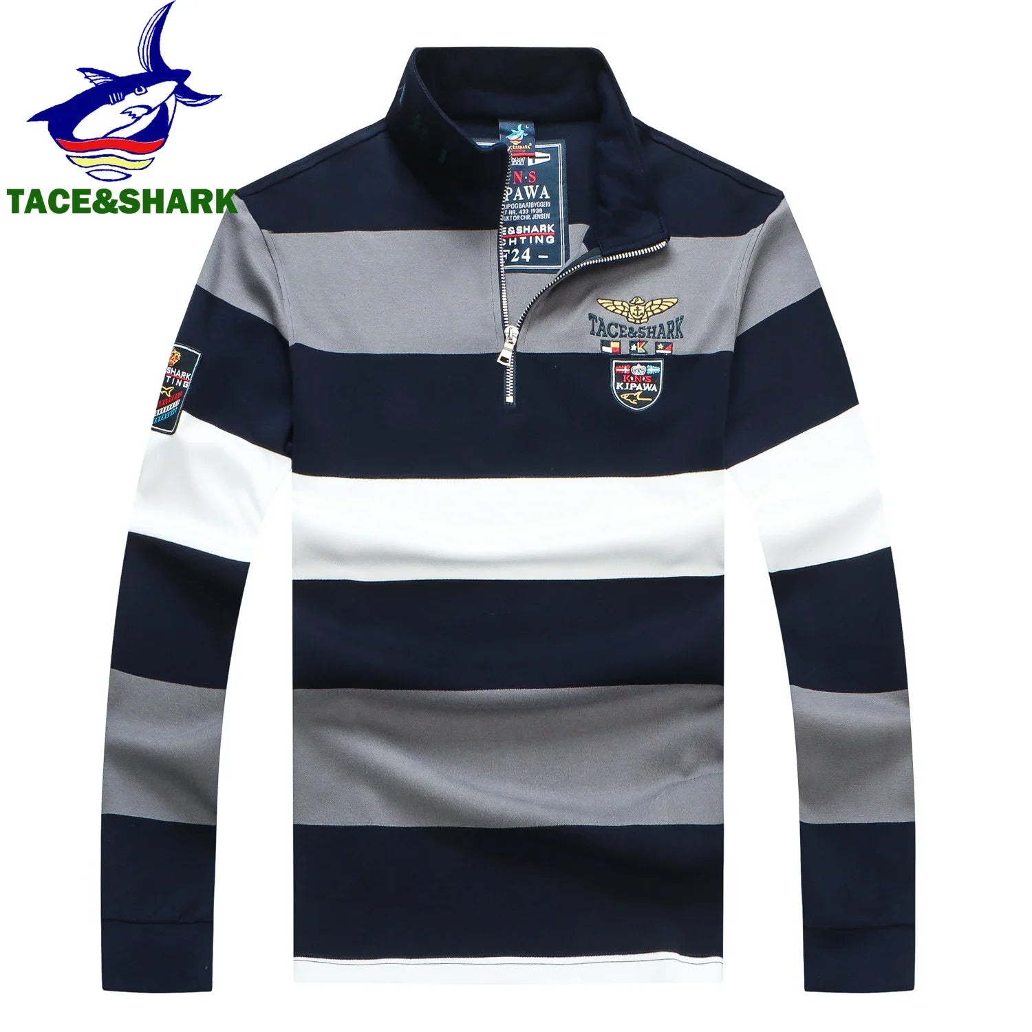 TACE&SHARK New Arrival Fashion Long Sleeves Knitted Wear Casual Men Brand Sweater Stand Collar Striped Pullovers Warm Sweater