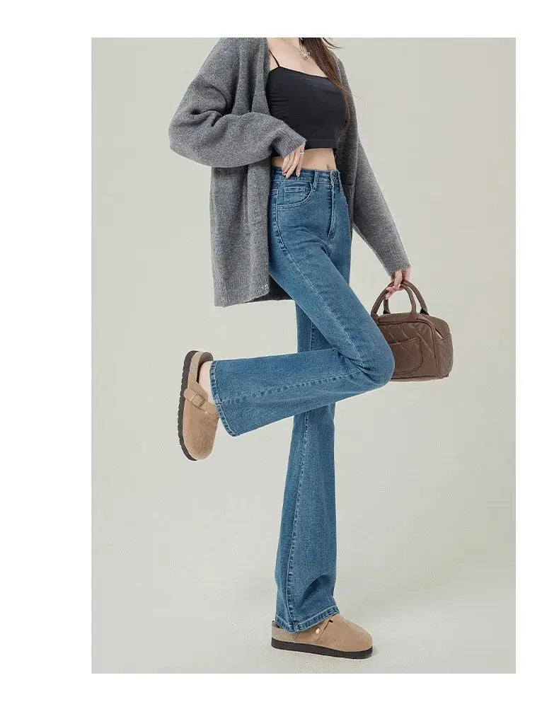 Versatile high-waisted flared jeans for women2024New slim-fit horsehair pants with a niche fashion sense in vintage blue