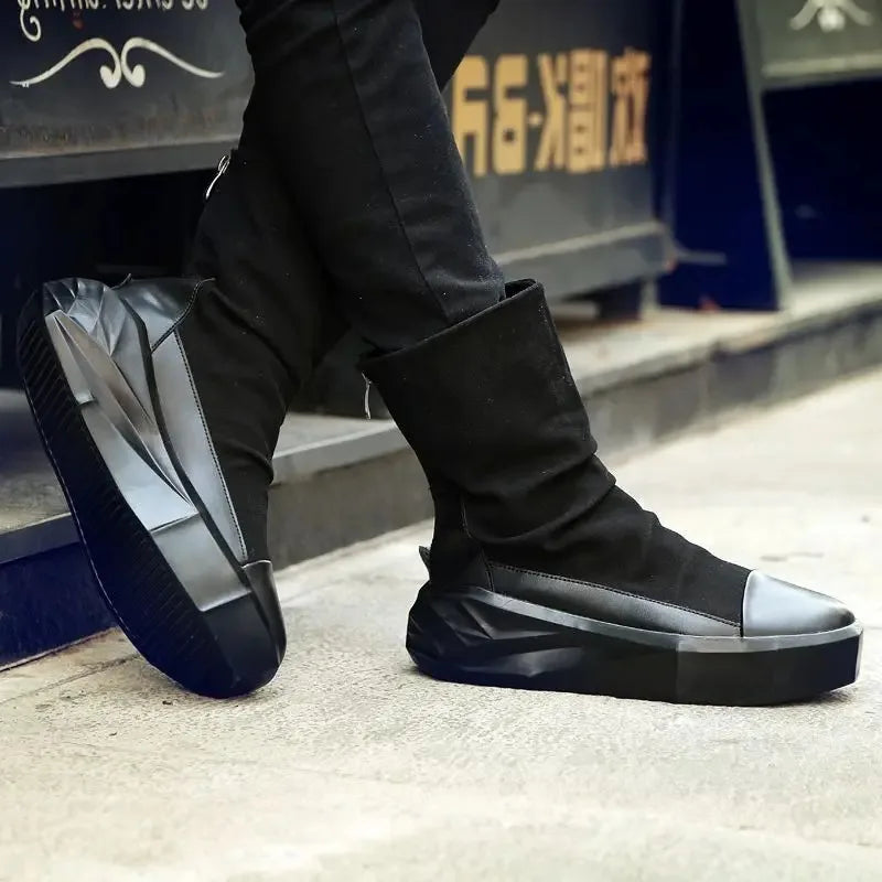 Men 6 cm Height Increasing Platform Boots Back Zip Leather Shoes Male Mixed Colors Y3 High Top Black White Men's Boots