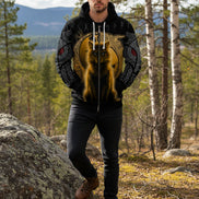 Hoodie with a wolf design and Runes on a black background