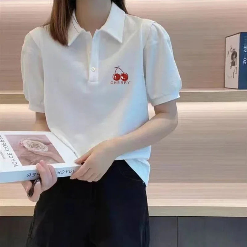 Graphic Women's Polo Female Tee Summer Outfit Harajuku Fashion Y2k Clothes Japanese Vintage Sale Korea Basic Pulovers T-shirts