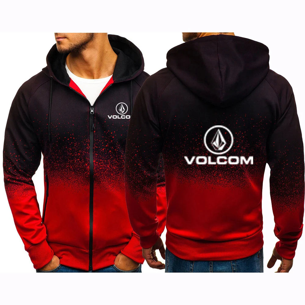 2025 Trendy Zipper Hoodies Spring And Autumn Man's New Gradient Color Hooded Coat VOLCOM Print Streetwear Jacket
